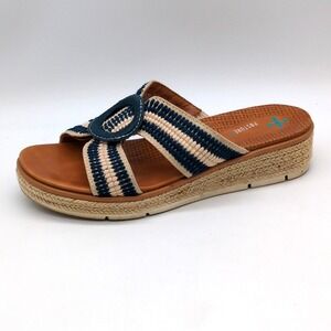 Baretraps Shoes Womens Bliss Posture Blue 7 Leather Slide Sandals Wedge Ring